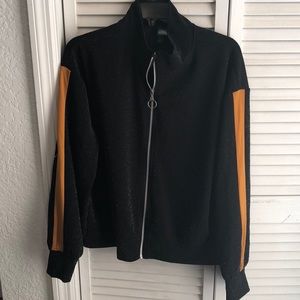 Black sparkly jacket with Mustard yellow stripes